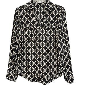 Express Portofino Dog Print Slim Fit Shirt XS | Black White Button Blouse